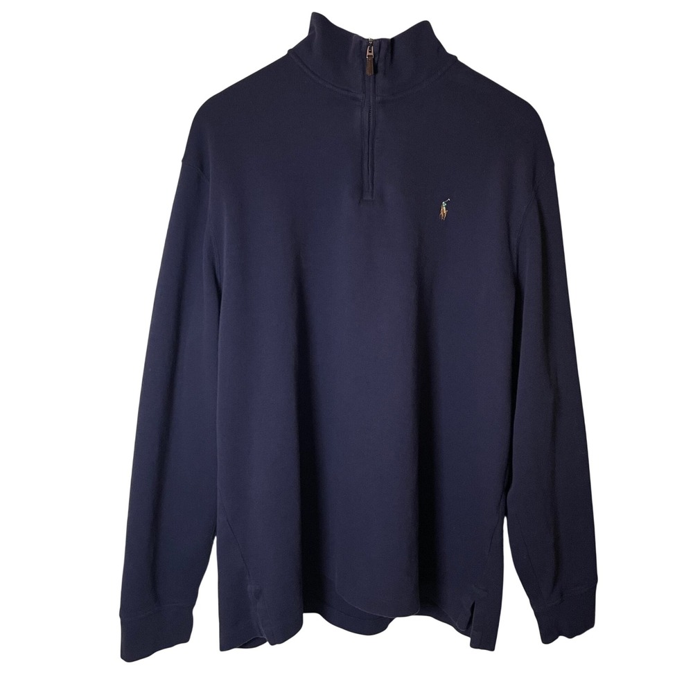 Polo Ralph Lauren Mens Estate Rib Quarter Zip Pullover Sweater XL Blue Preppy
